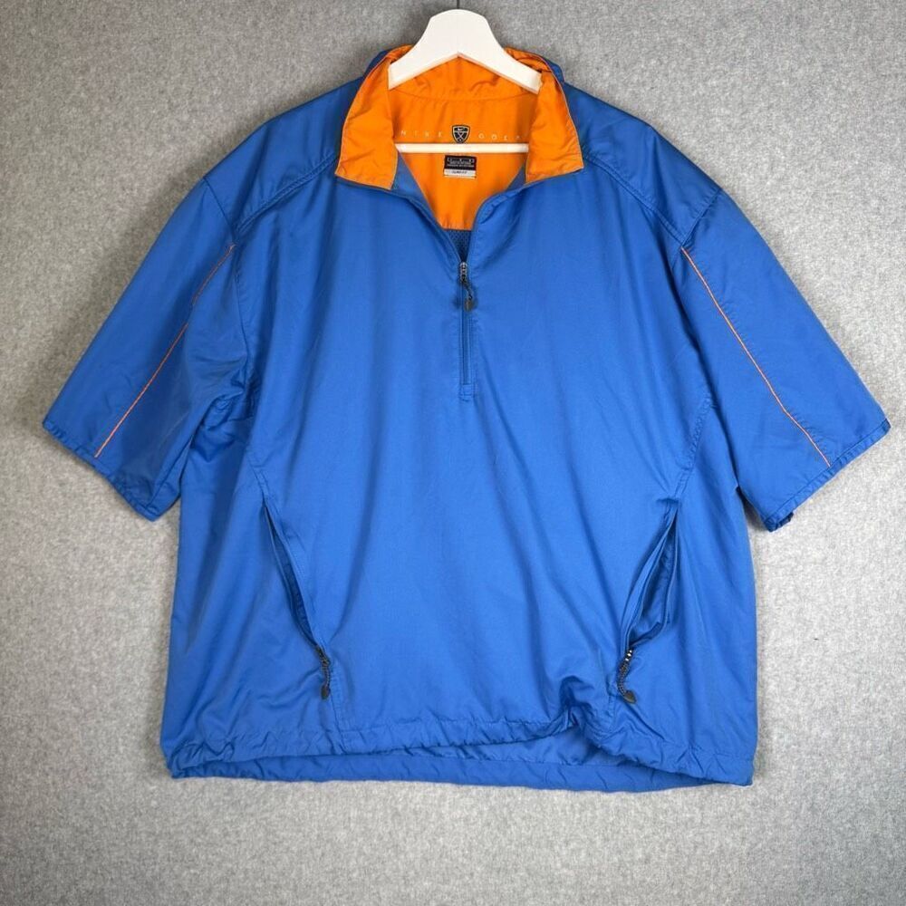 Nike Golf Mens Large Clima Fit Quarter Zip Pullover Rain Windbreaker Blue Orange